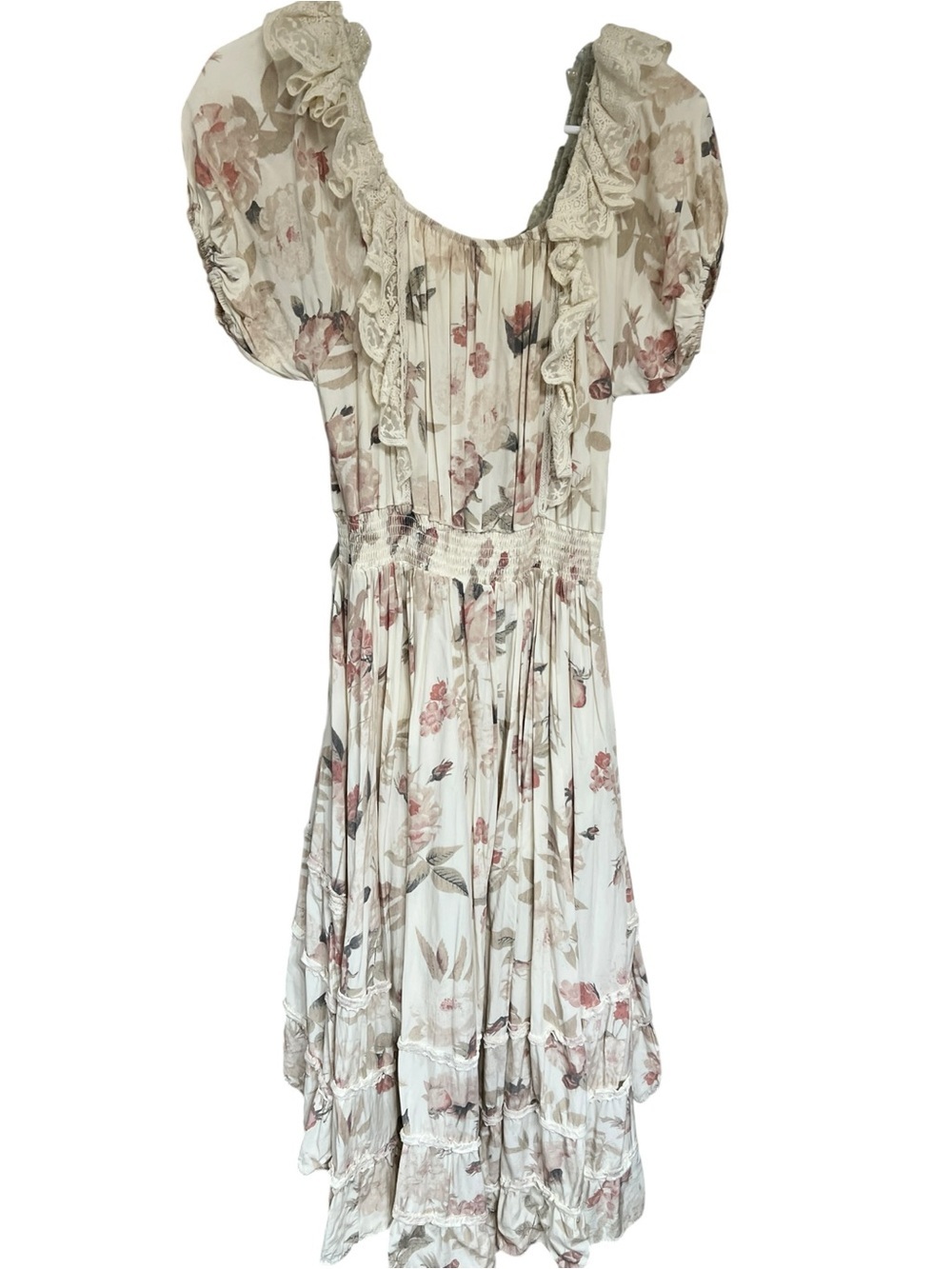 Mia Joy Cream Floral Ruffle Midi Dress - Picture 2 of 3
